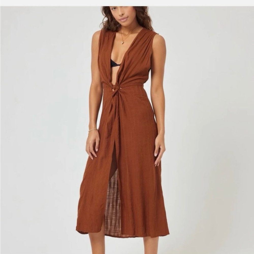 L*Space Linen Down the line cover up, coffee brown size L